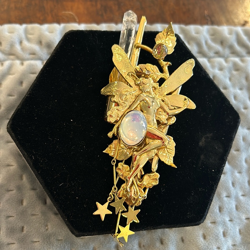 Early Vintage Kirks Folly Fairy Moonstone & Quartz Crystal Brooch-Boutique